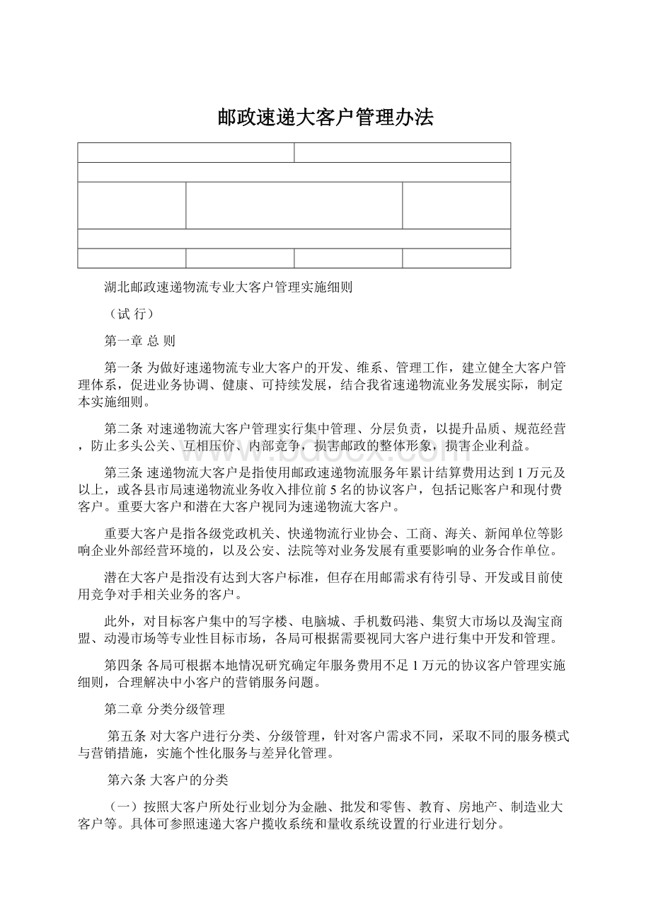 邮政速递大客户管理办法.docx_第1页