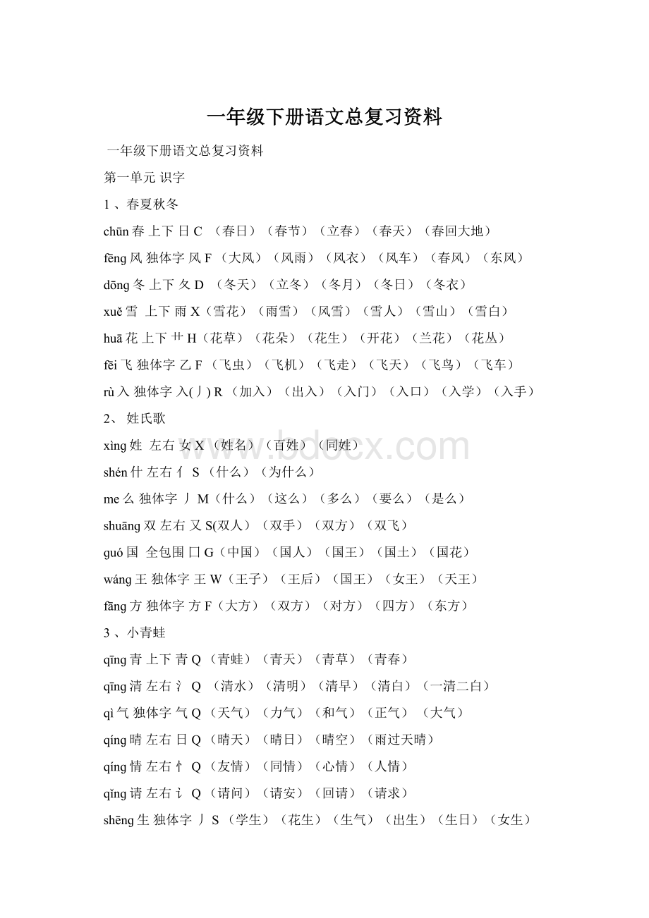 一年级下册语文总复习资料.docx_第1页