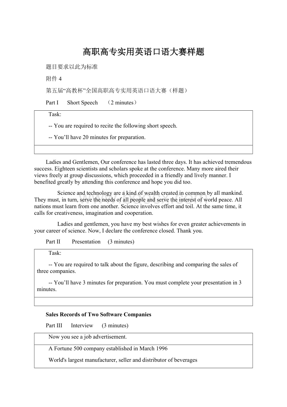 高职高专实用英语口语大赛样题Word文档下载推荐.docx_第1页