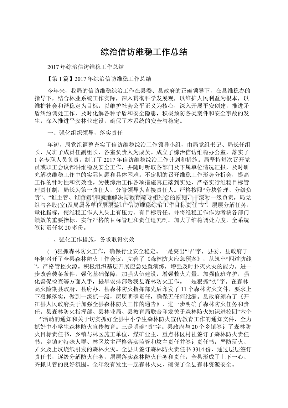 综治信访维稳工作总结文档格式.docx