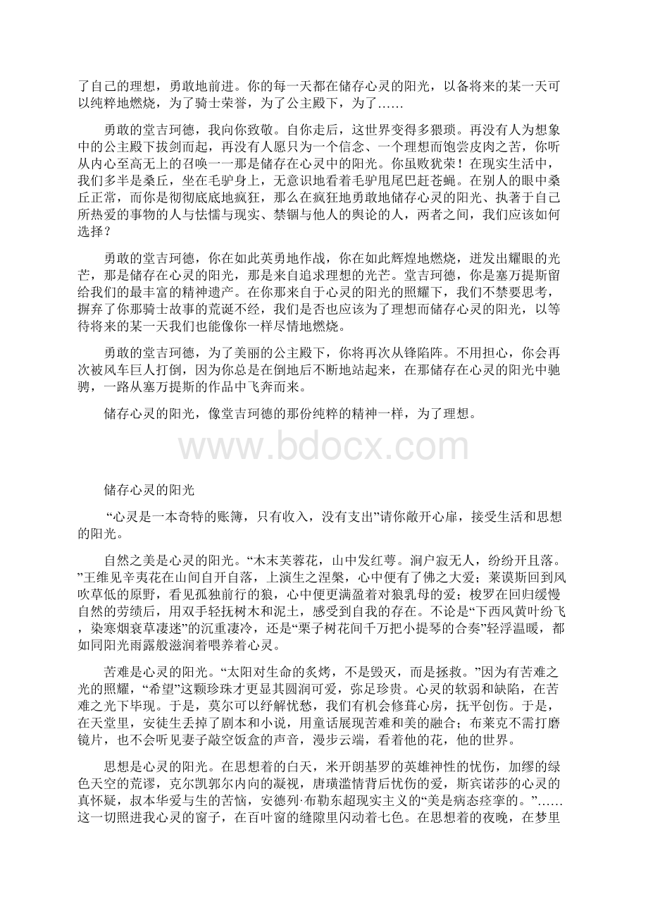 百强名校高考语文备考储存心灵的阳光作文示例Word文档下载推荐.docx_第3页