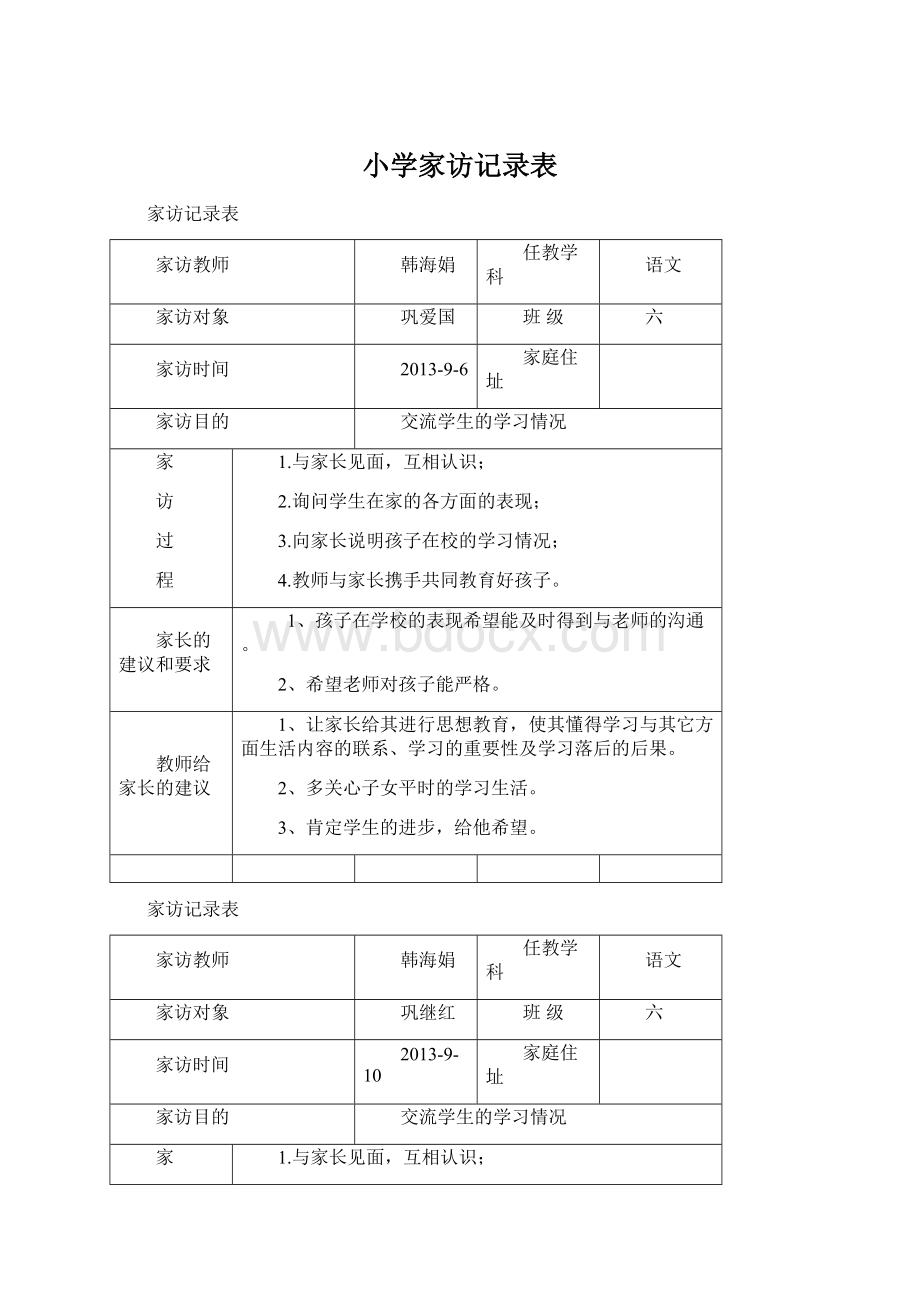 小学家访记录表.docx_第1页