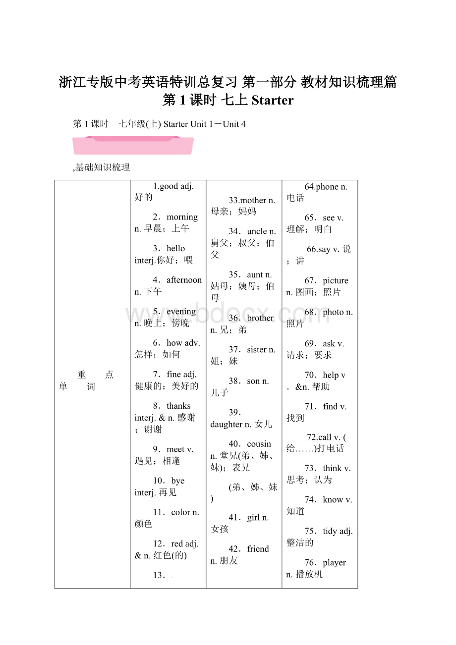 浙江专版中考英语特训总复习 第一部分 教材知识梳理篇 第1课时 七上 StarterWord文档格式.docx