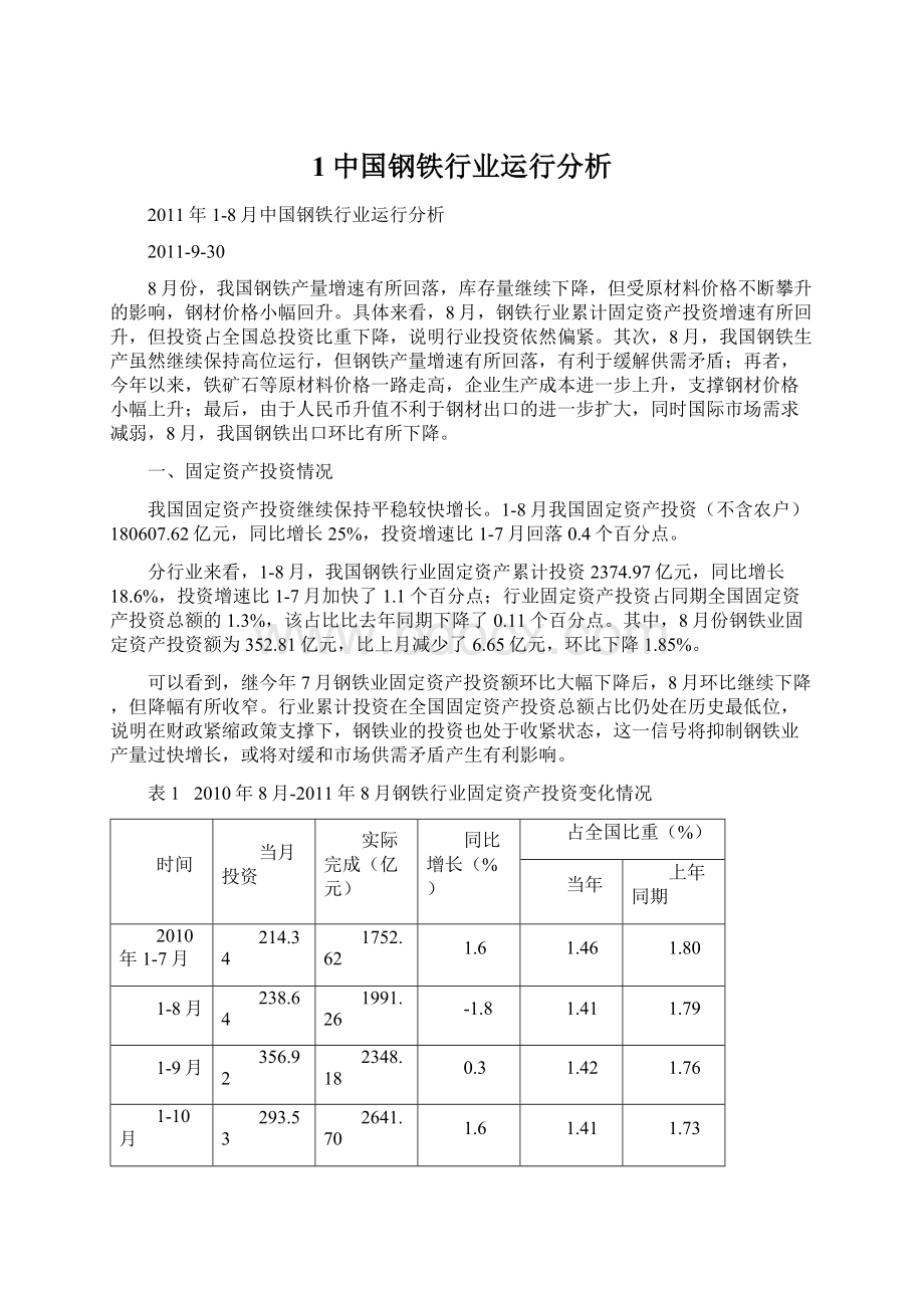 1中国钢铁行业运行分析文档格式.docx