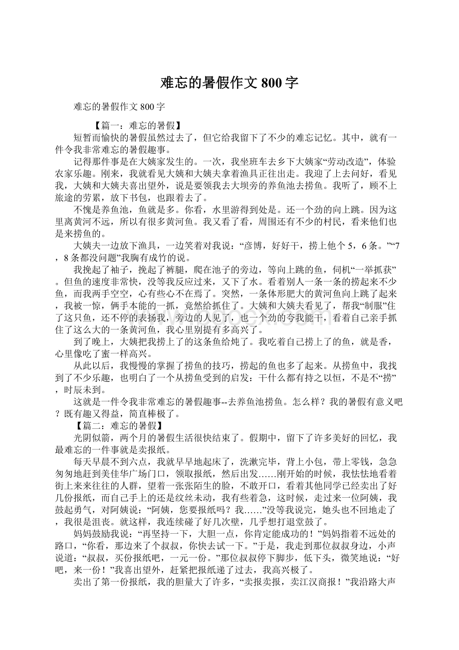 难忘的暑假作文800字.docx_第1页