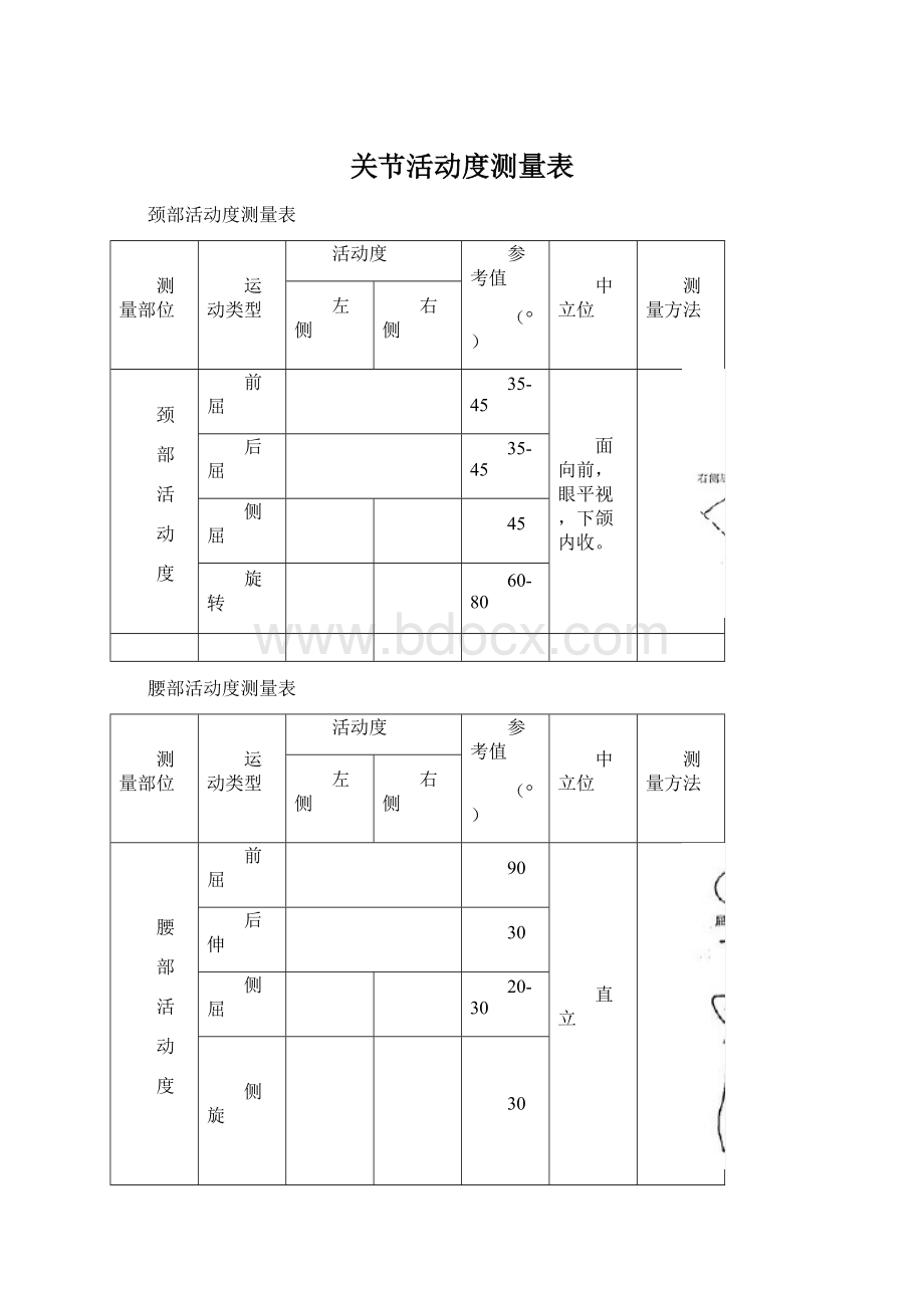 关节活动度测量表Word格式文档下载.docx