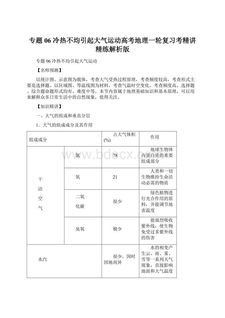 专题06 冷热不均引起大气运动高考地理一轮复习考精讲精练解析版.docx_第1页