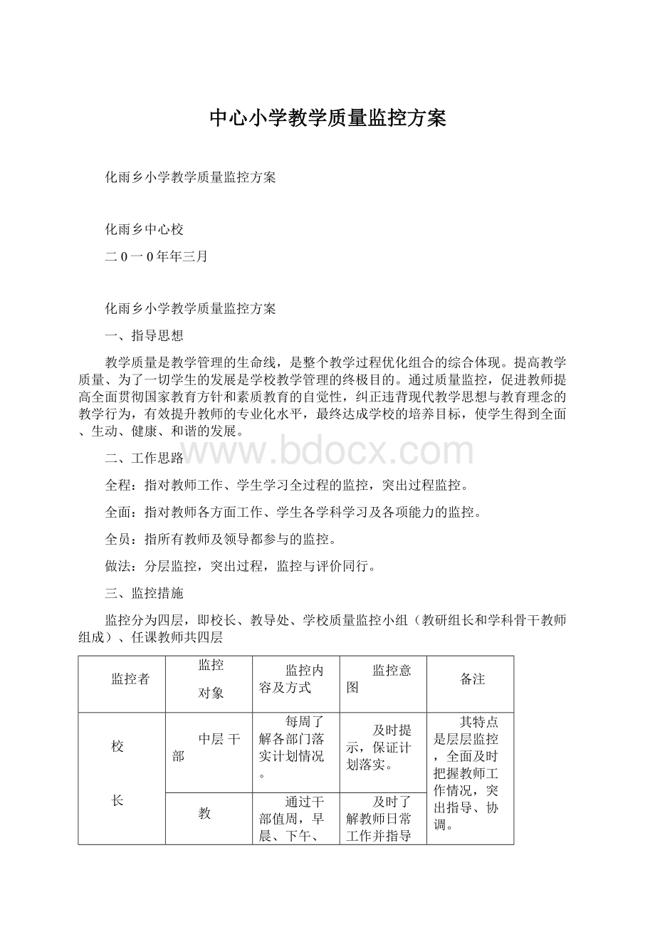 中心小学教学质量监控方案Word文档下载推荐.docx