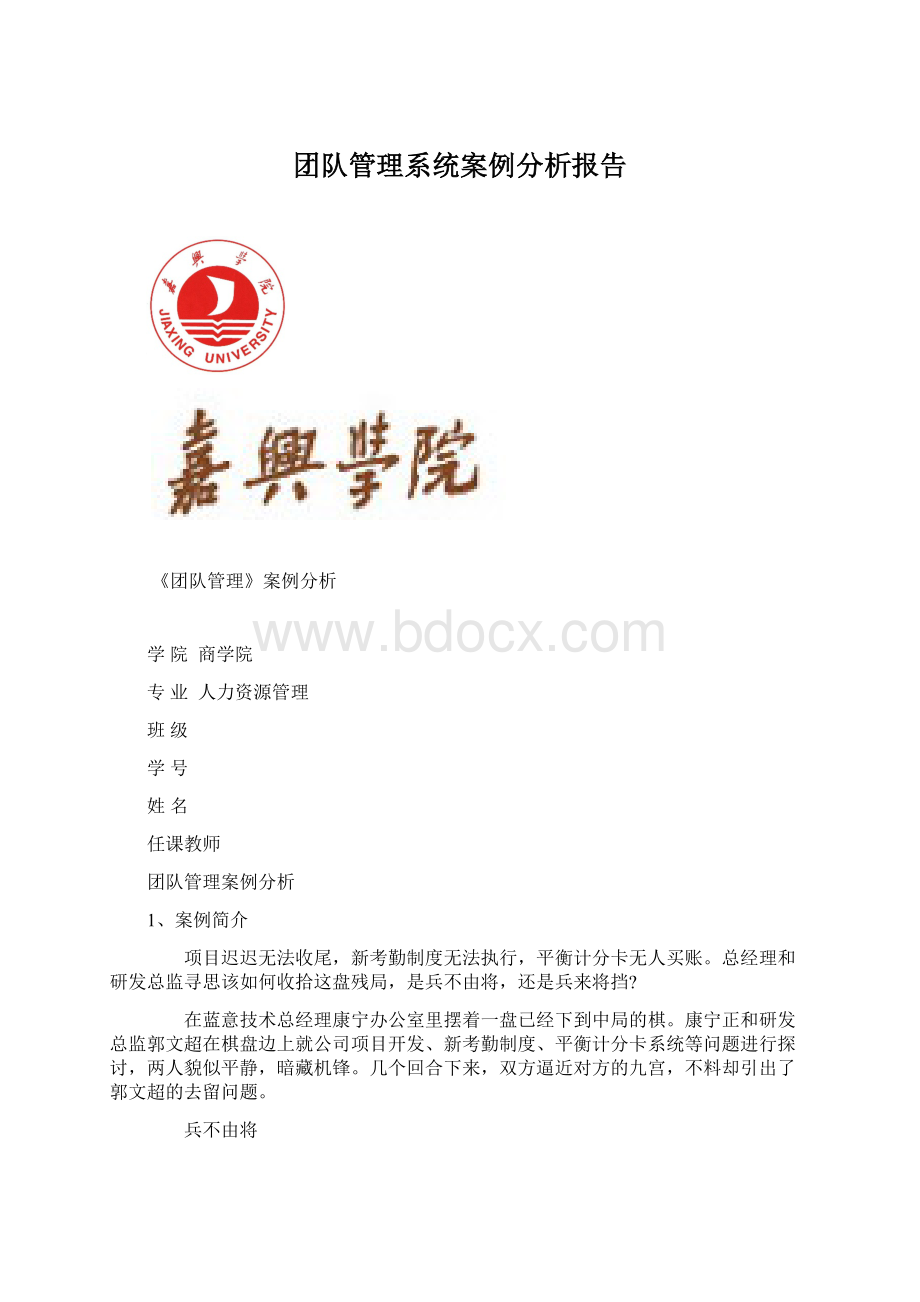 团队管理系统案例分析报告Word格式文档下载.docx