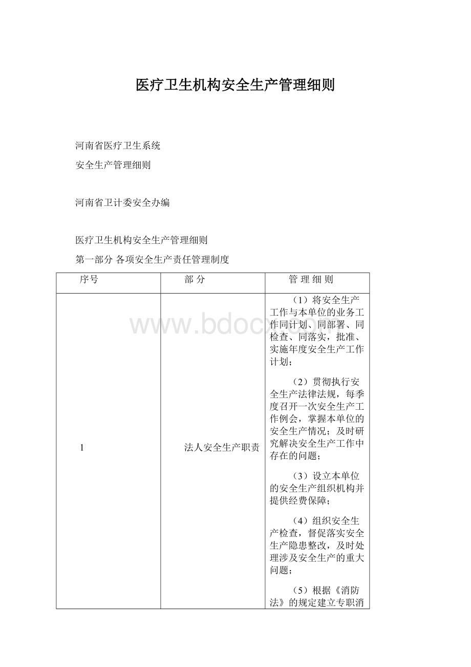 医疗卫生机构安全生产管理细则Word格式.docx