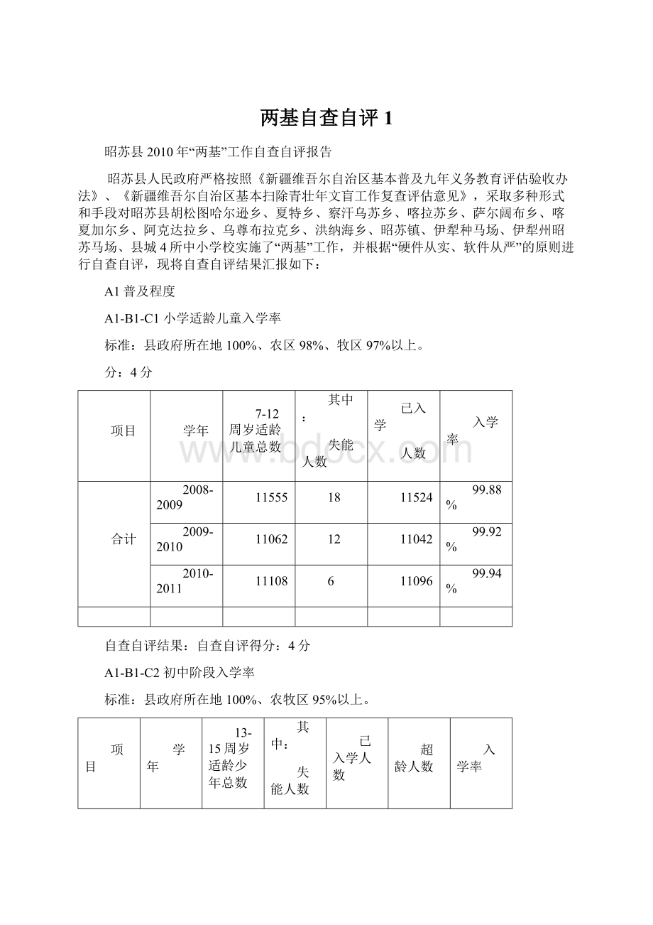 两基自查自评1Word文档格式.docx