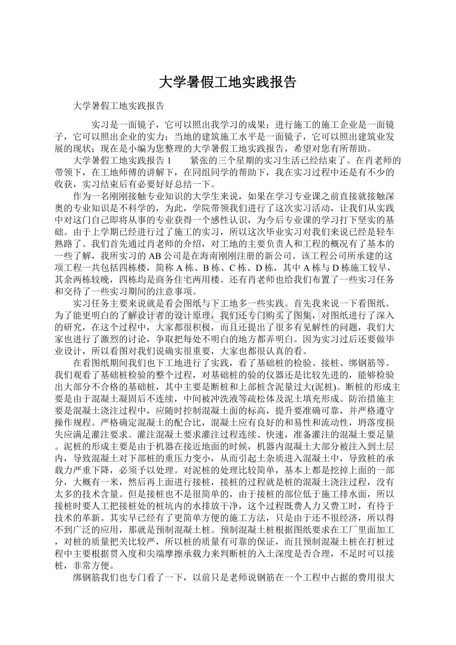 大学暑假工地实践报告.docx