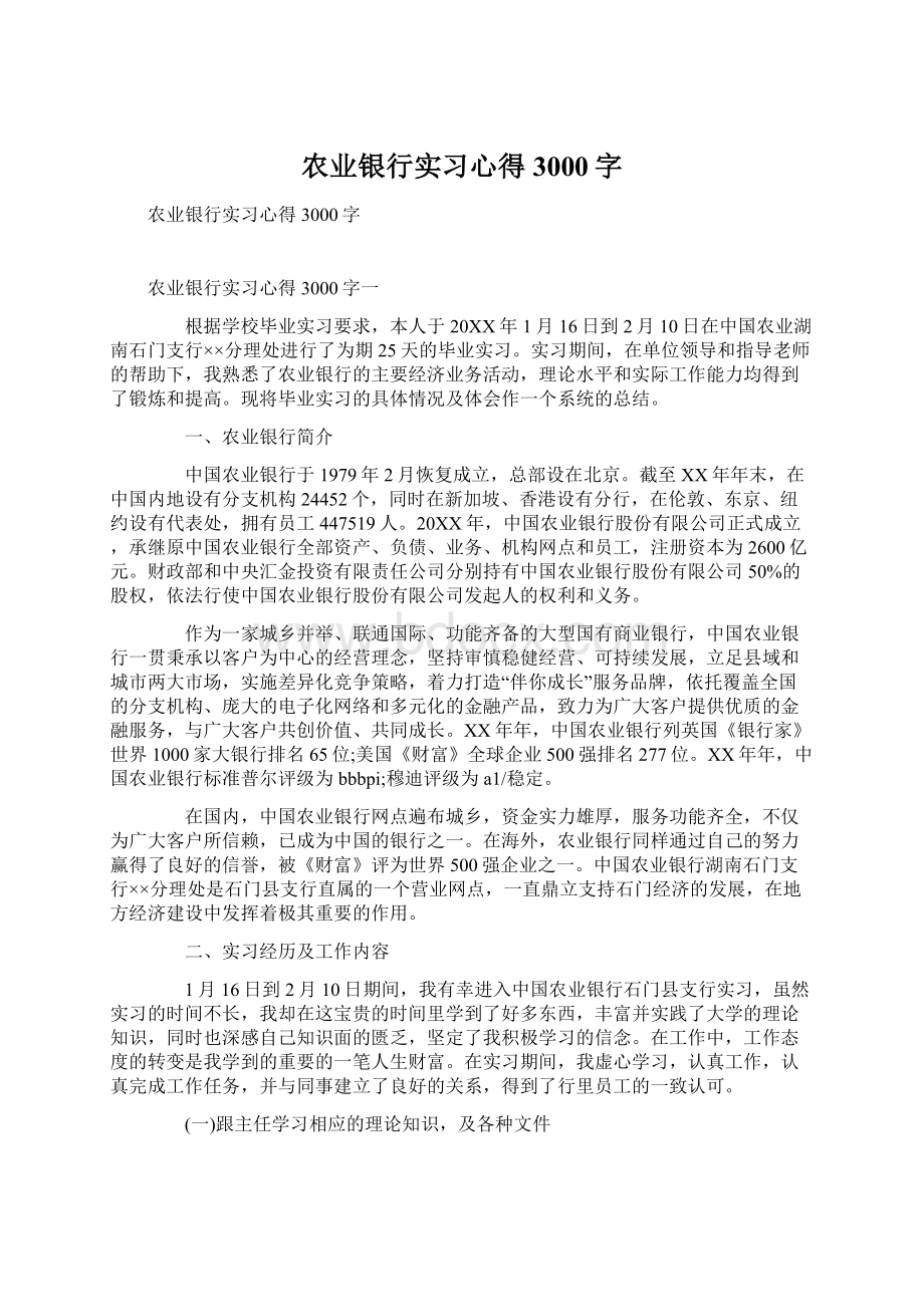 农业银行实习心得3000字.docx_第1页