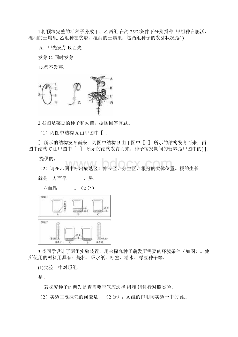 山东省临沂市七年级生物上册321种子的萌发学案2Word格式.docx_第3页