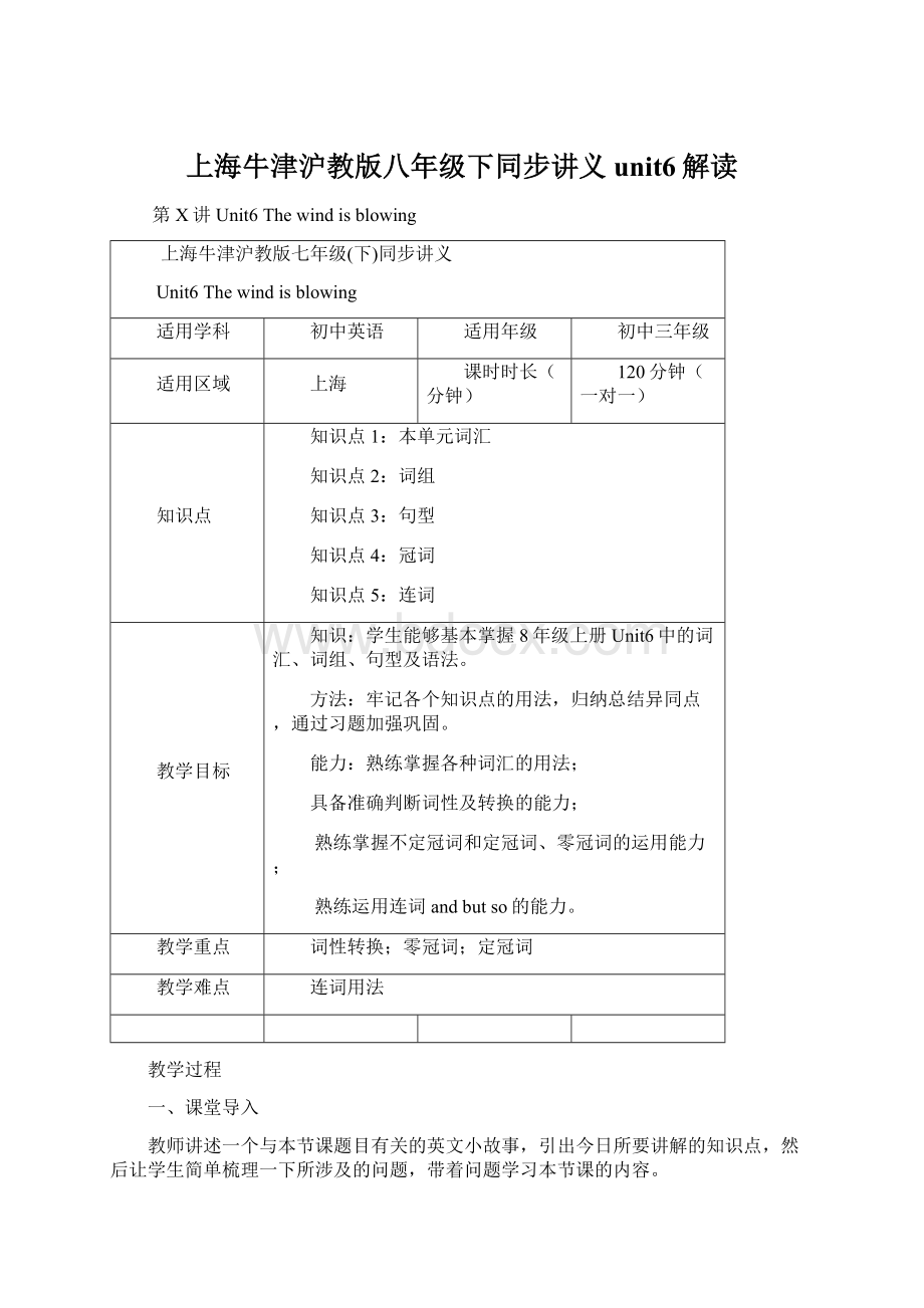 上海牛津沪教版八年级下同步讲义unit6解读.docx
