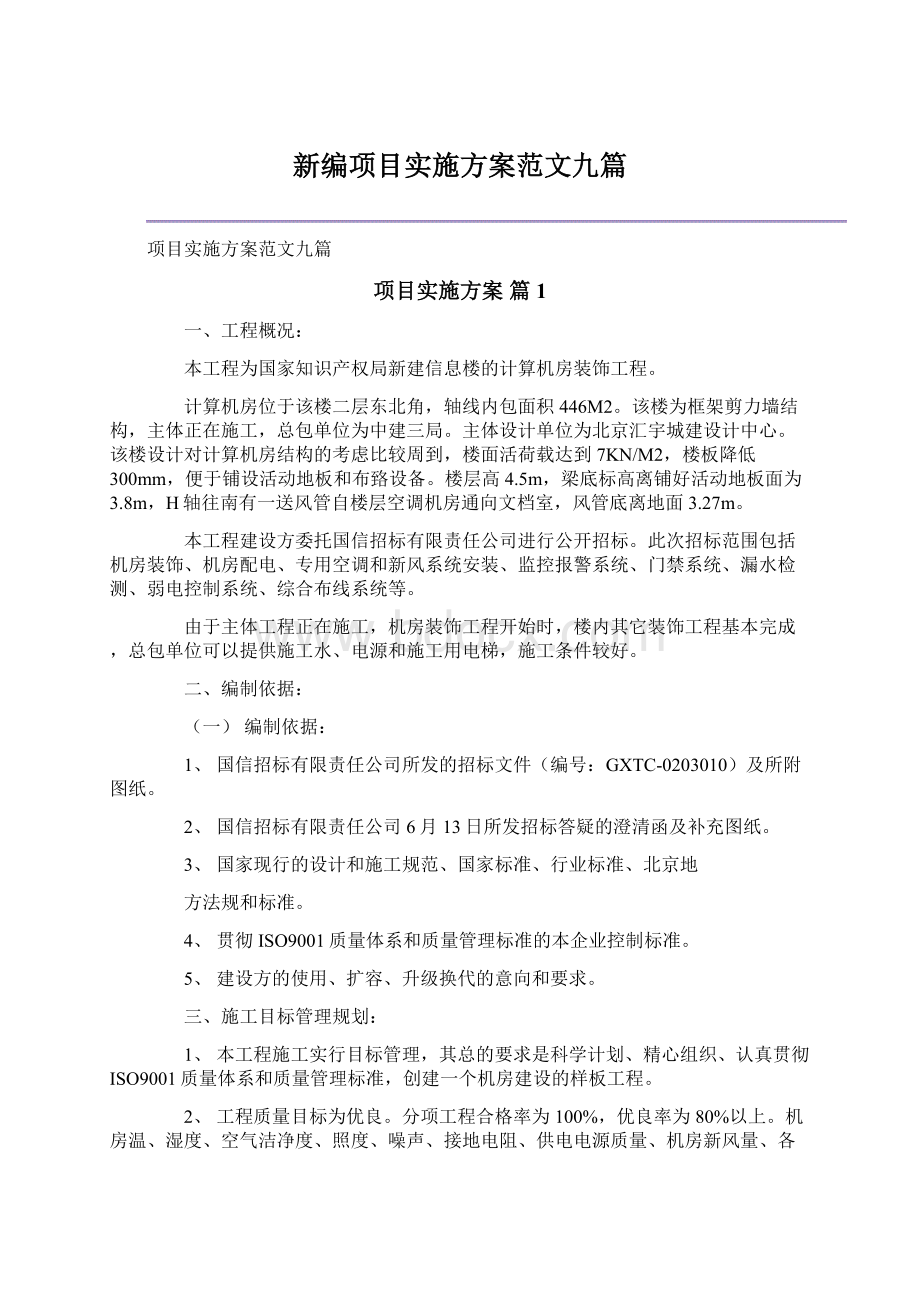 新编项目实施方案范文九篇文档格式.docx