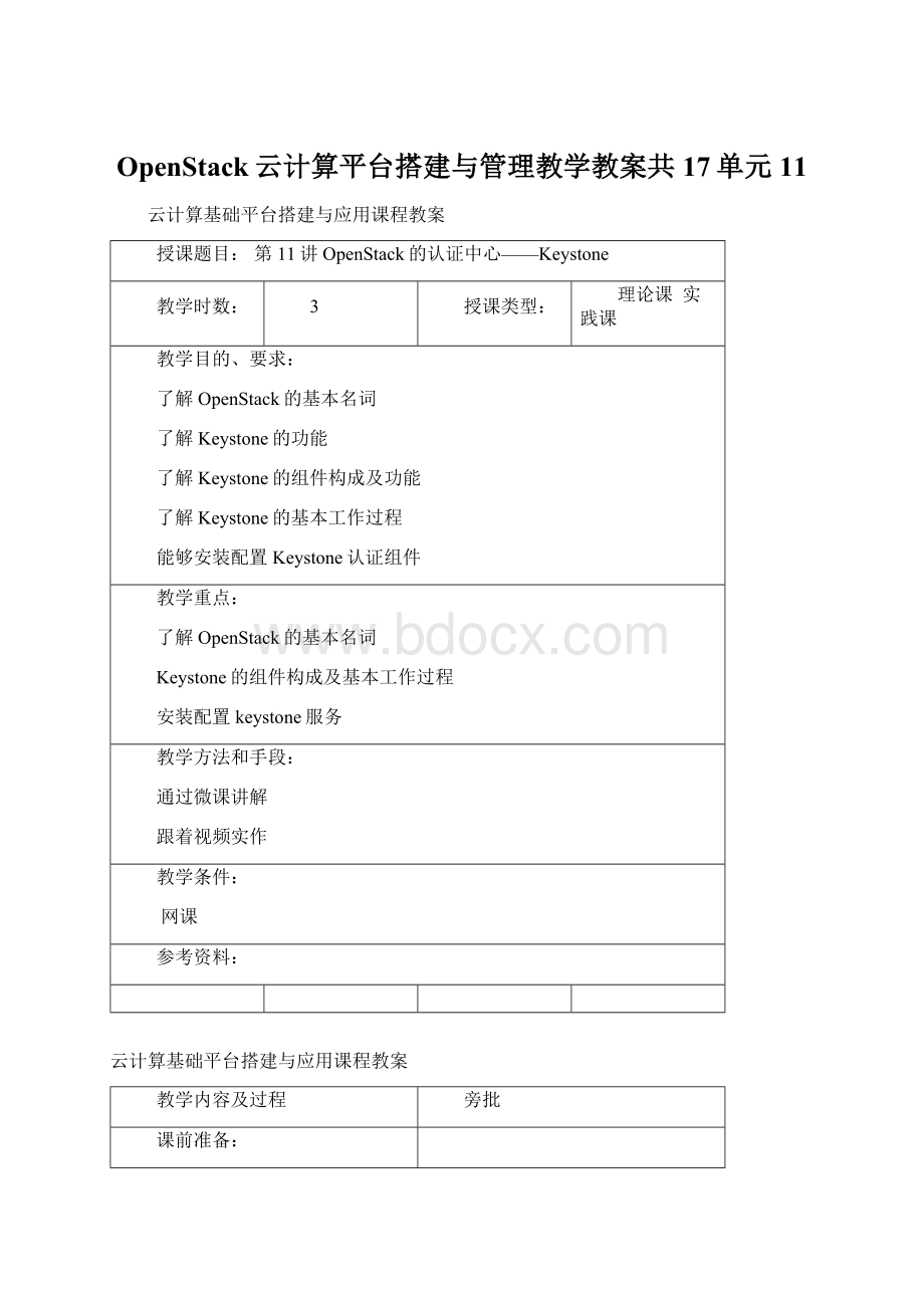 OpenStack云计算平台搭建与管理教学教案共17单元11.docx_第1页