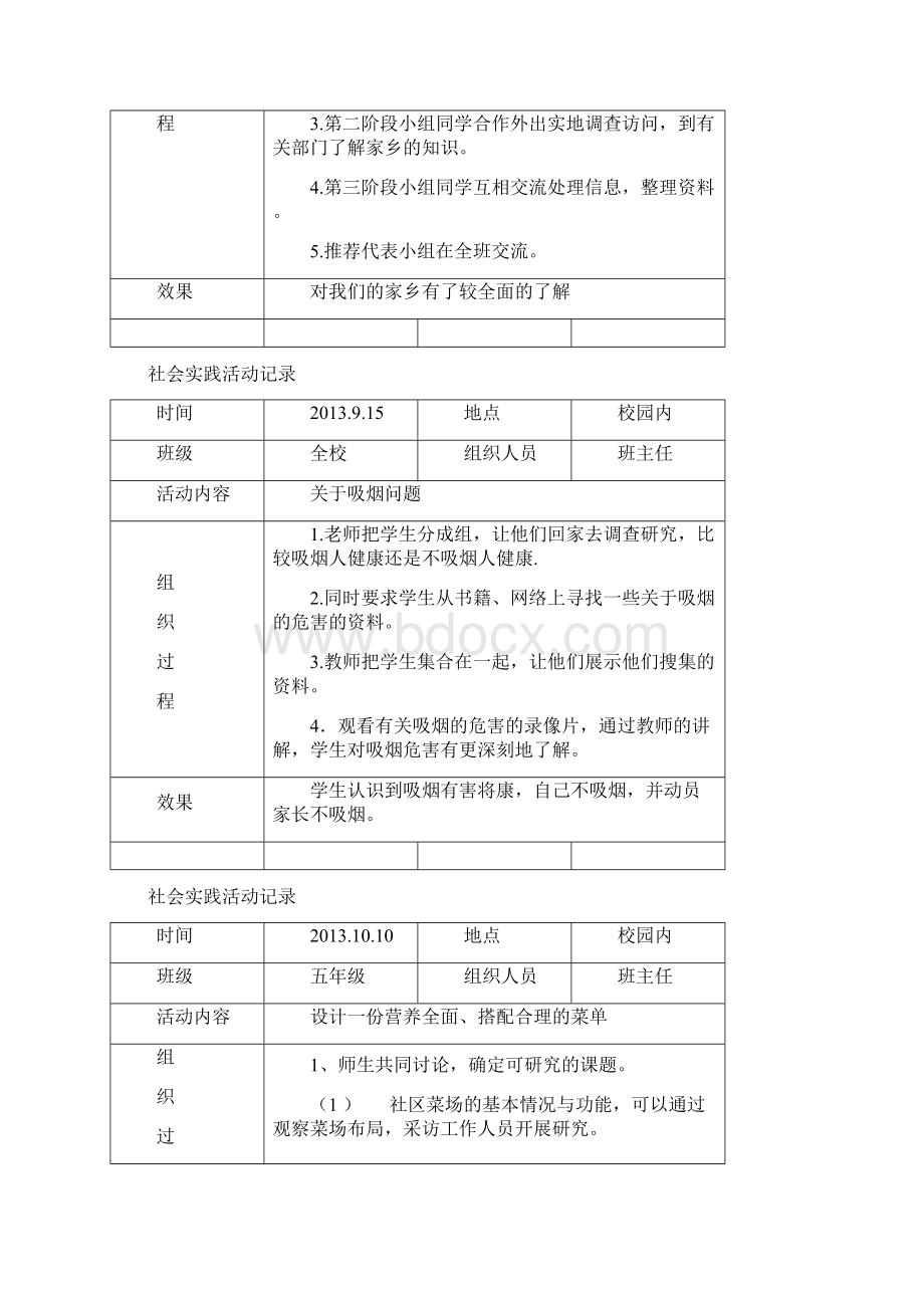 王河小学学校社会实践活动记录Word文档下载推荐.docx_第2页