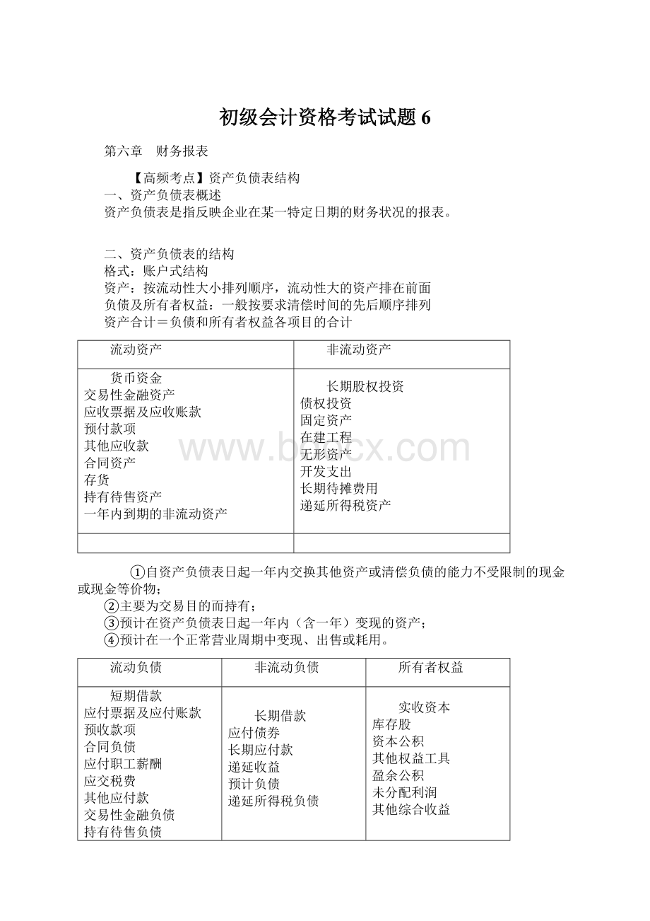 初级会计资格考试试题 6Word文档下载推荐.docx_第1页