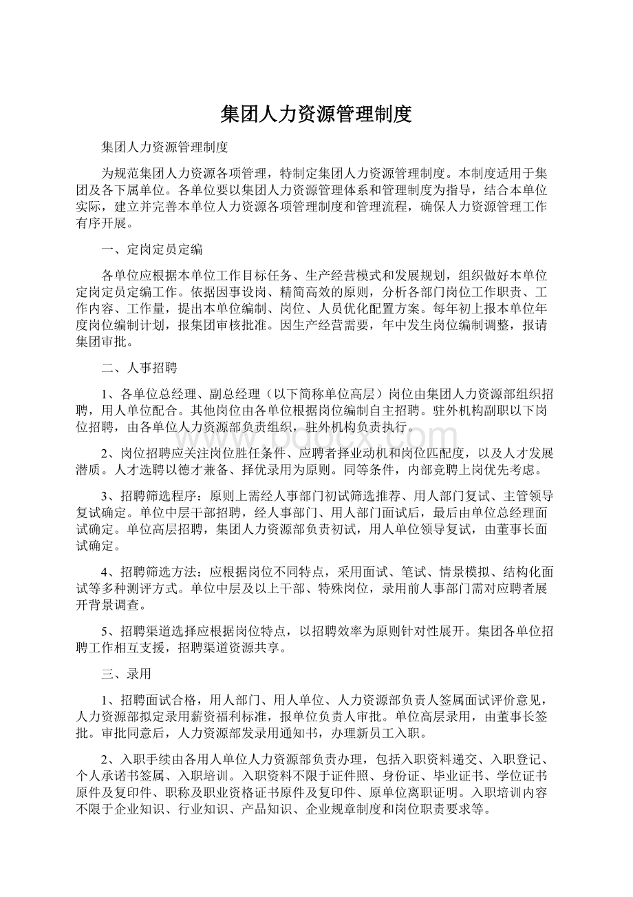 集团人力资源管理制度.docx