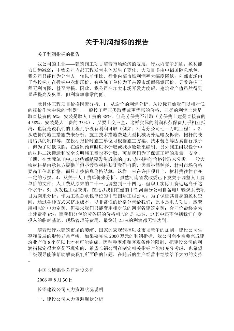 关于利润指标的报告Word文档下载推荐.docx