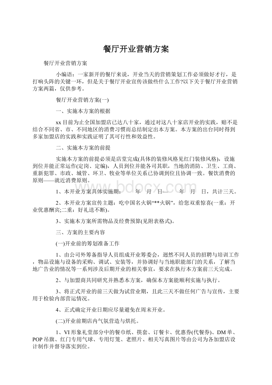 餐厅开业营销方案.docx