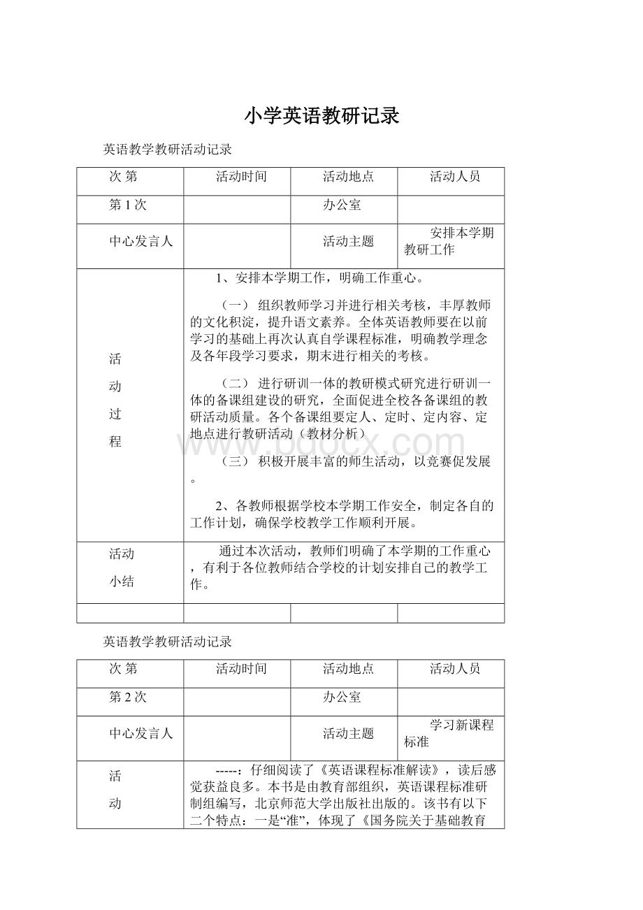 小学英语教研记录Word格式文档下载.docx