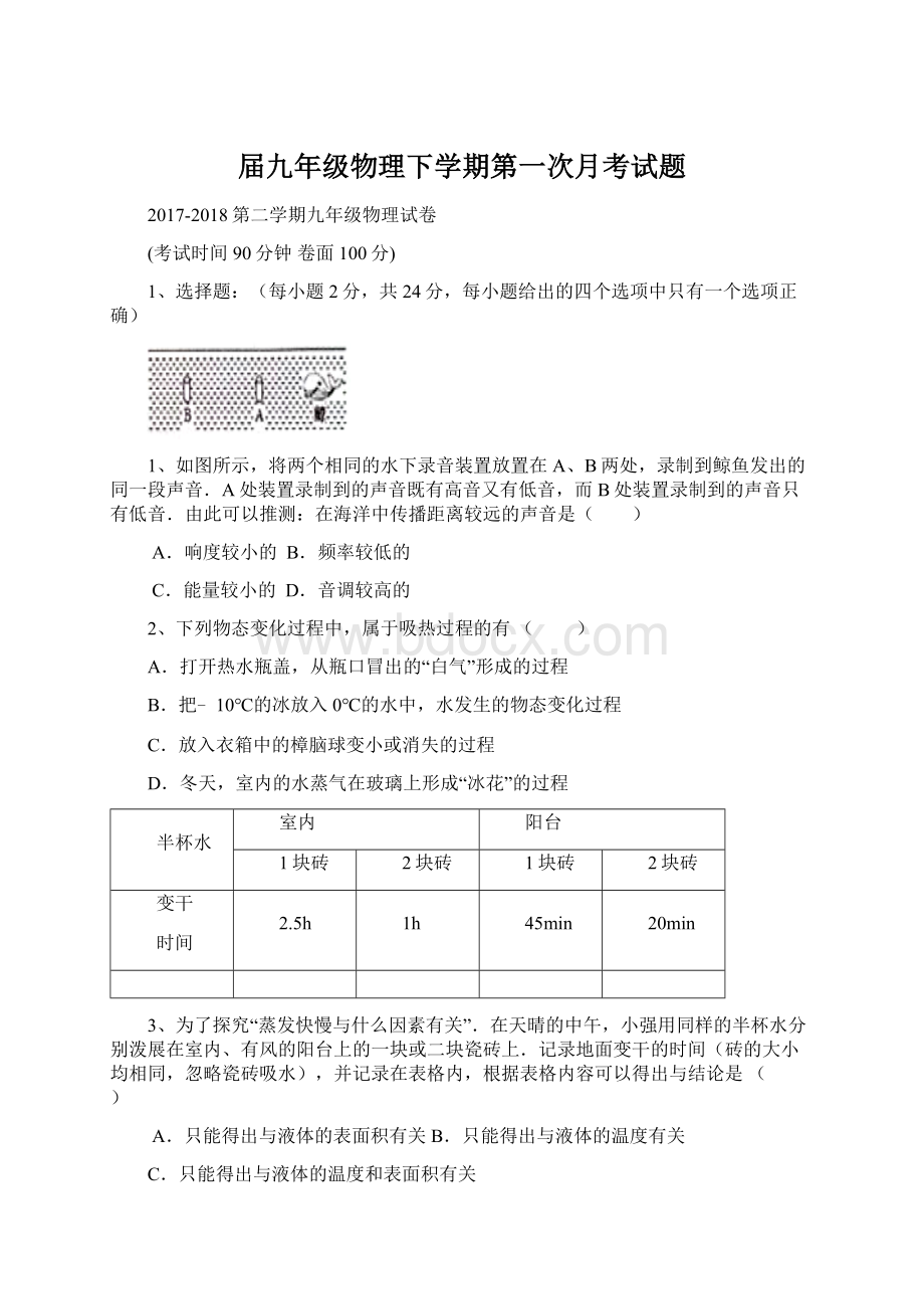 届九年级物理下学期第一次月考试题Word格式文档下载.docx