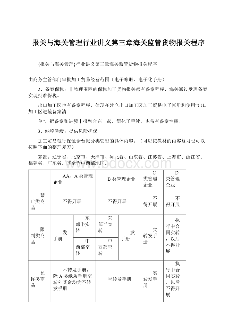 报关与海关管理行业讲义第三章海关监管货物报关程序Word文档格式.docx