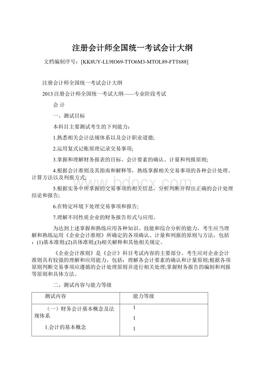 注册会计师全国统一考试会计大纲文档格式.docx_第1页