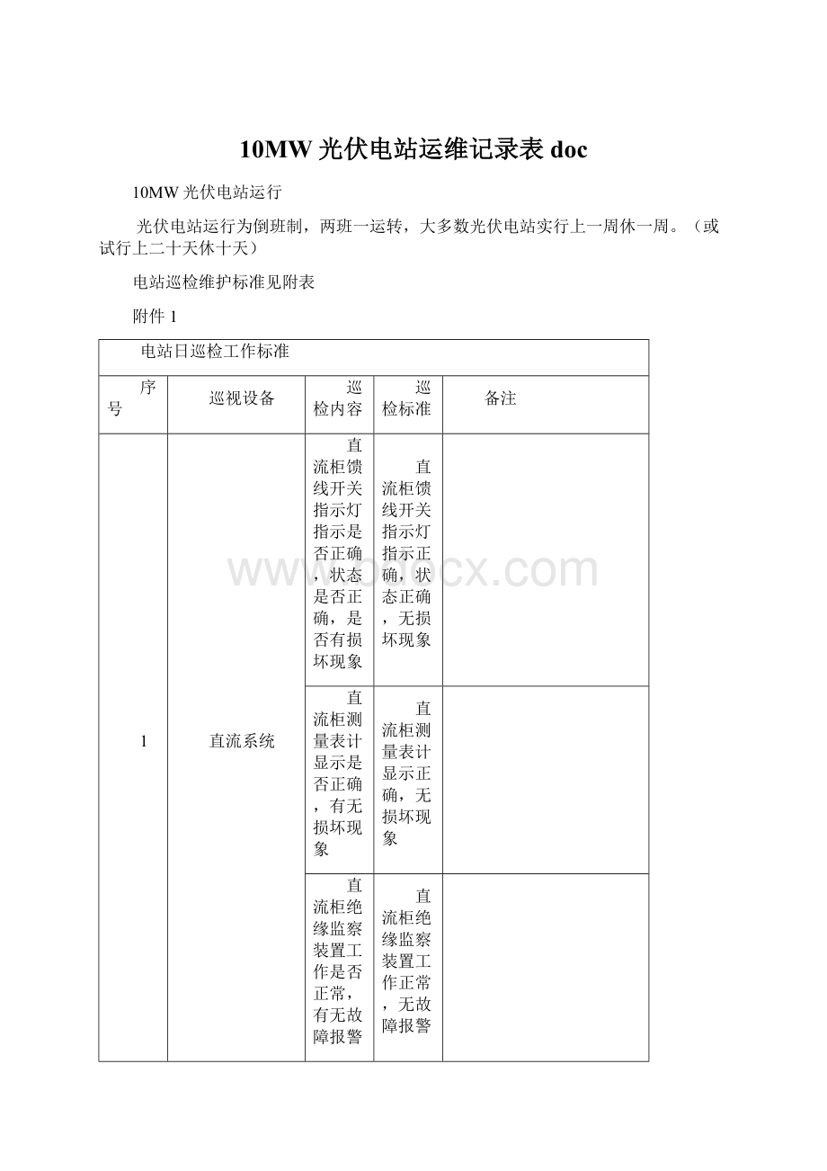 10MW光伏电站运维记录表doc.docx_第1页