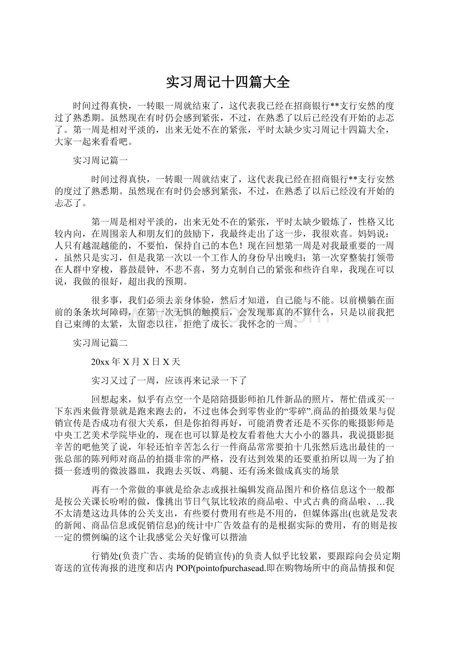 实习周记十四篇大全文档格式.docx