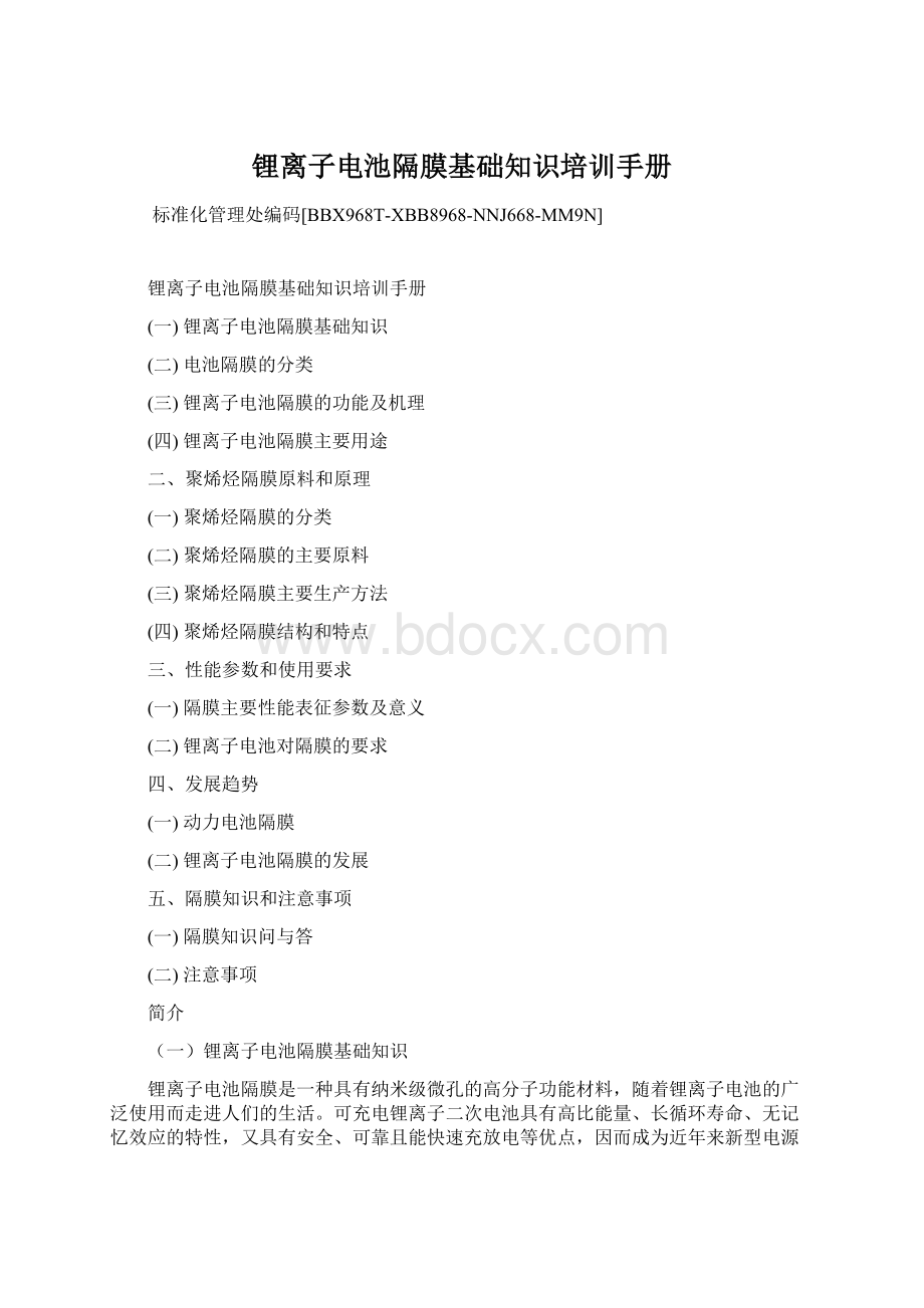 锂离子电池隔膜基础知识培训手册Word格式.docx