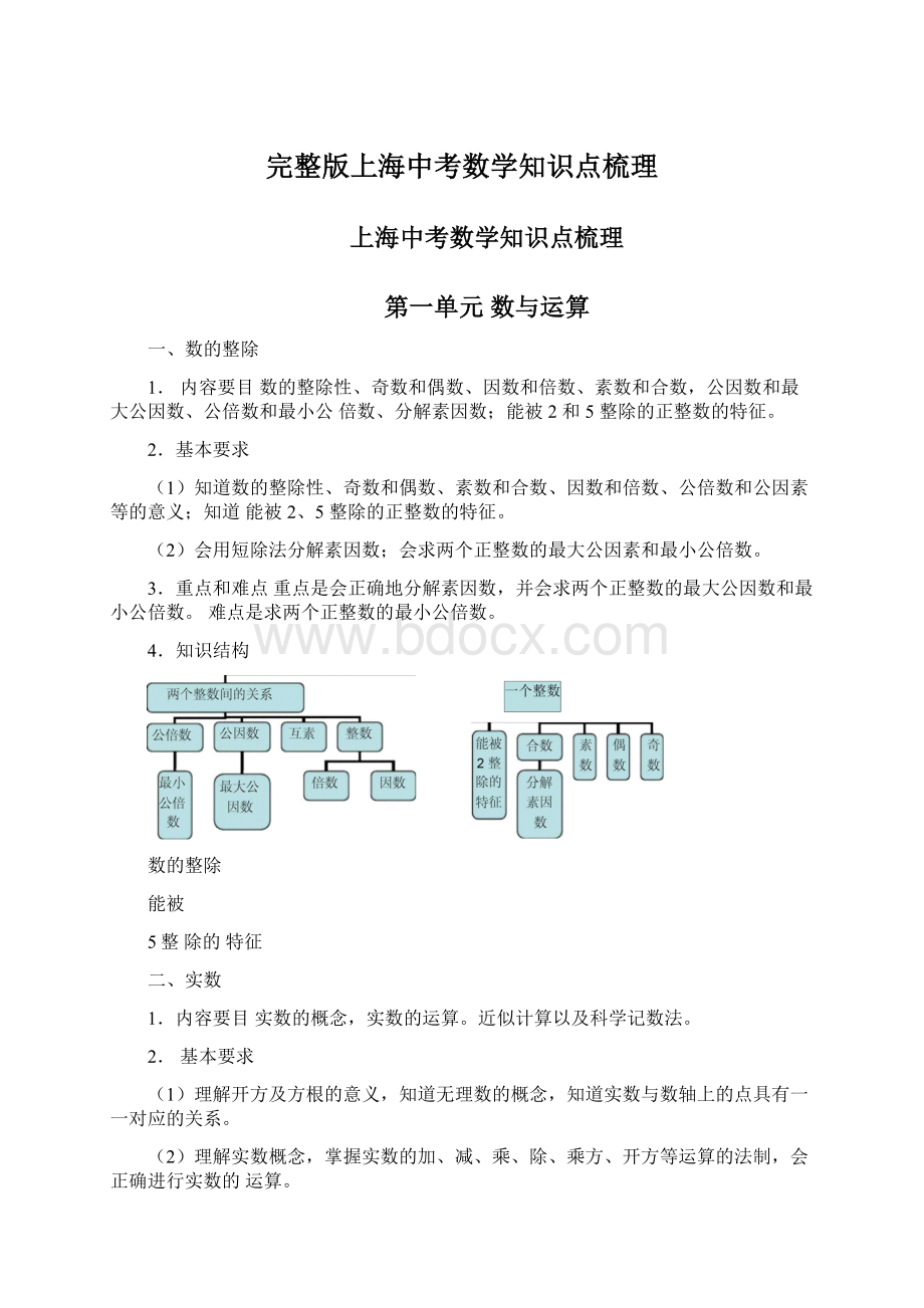 完整版上海中考数学知识点梳理.docx