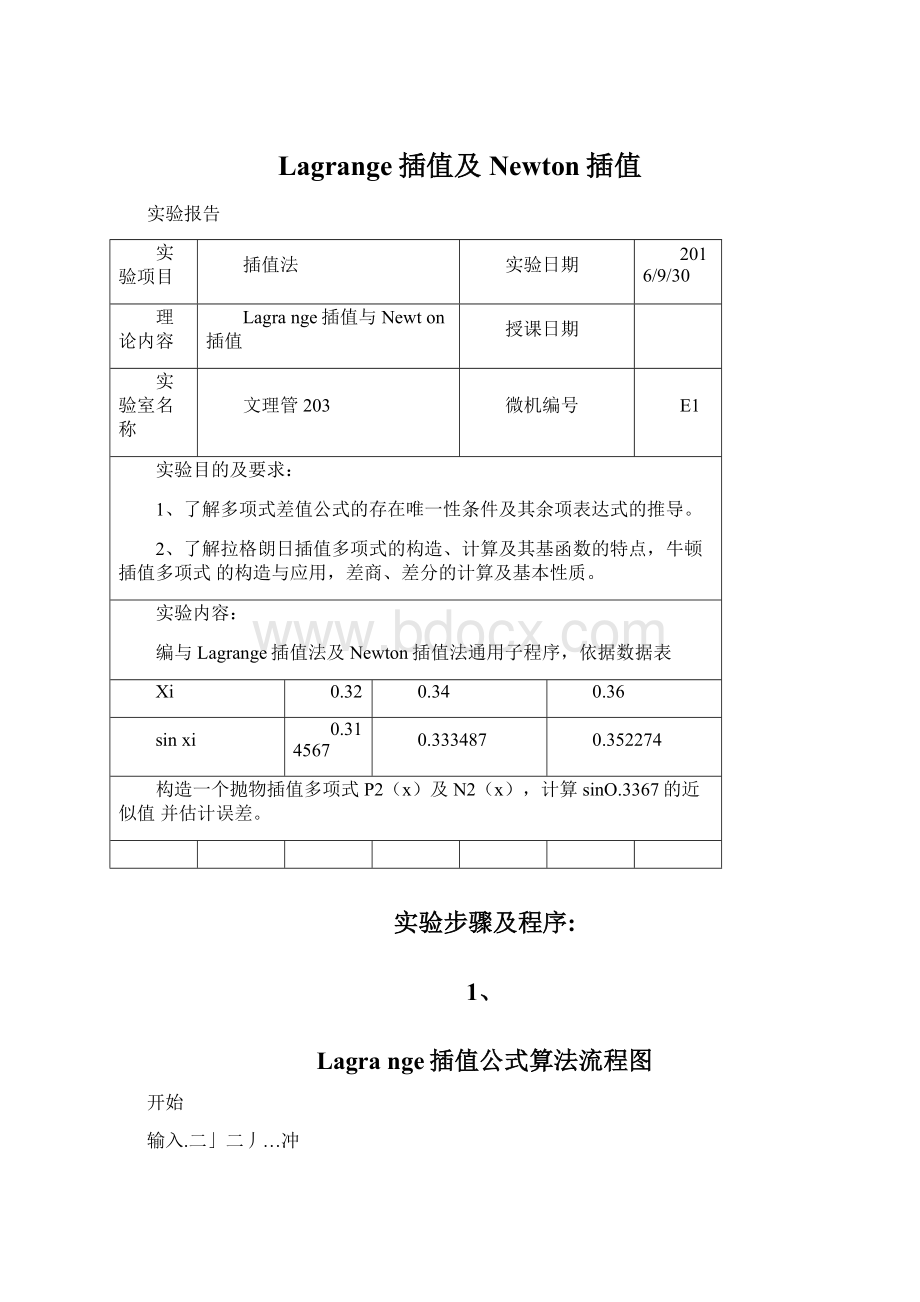 Lagrange插值及Newton插值Word文档格式.docx