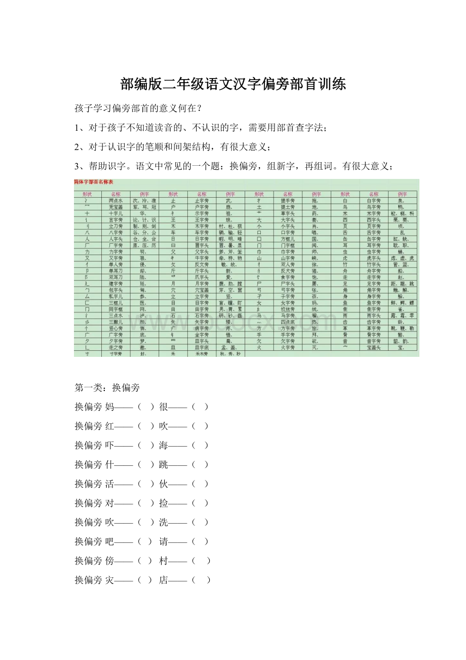 部编版二年级语文汉字偏旁部首训练.docx_第1页