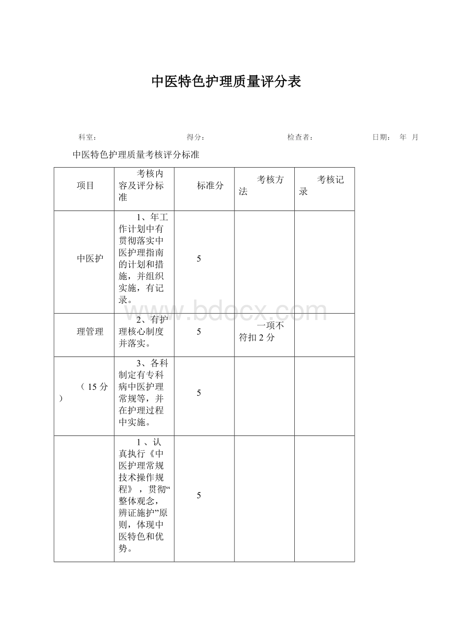 中医特色护理质量评分表文档格式.docx