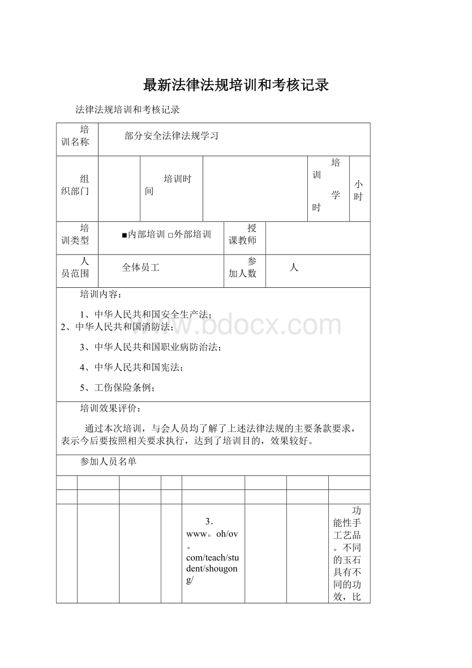 最新法律法规培训和考核记录Word下载.docx