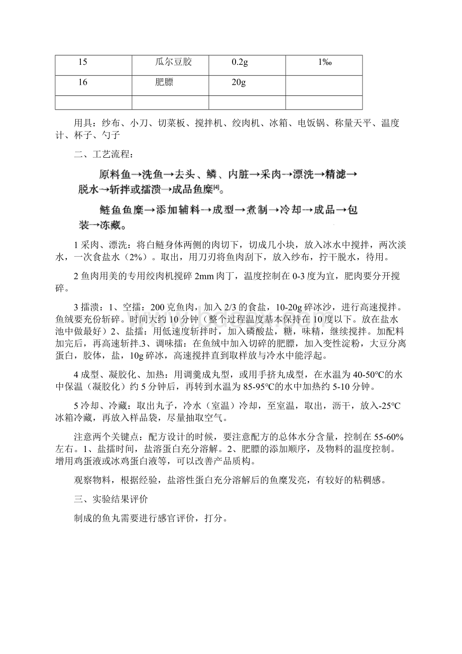 实训 鱼丸加工工艺Word格式文档下载.docx_第2页