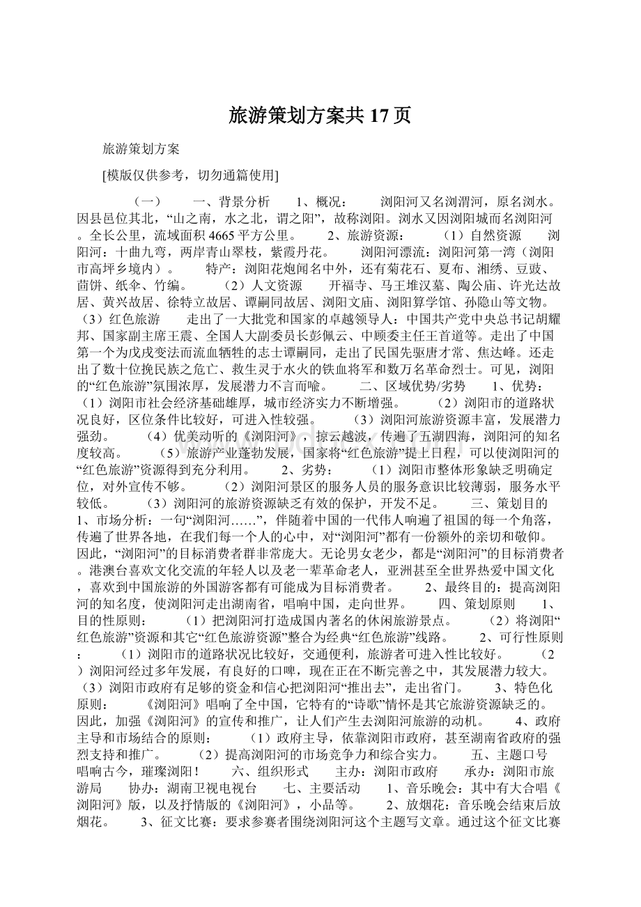 旅游策划方案共17页文档格式.docx