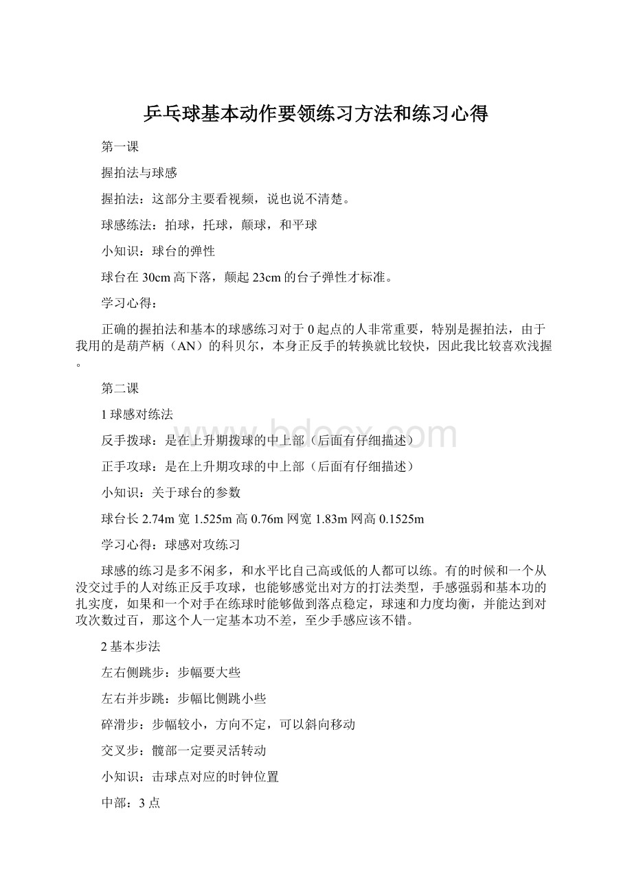 乒乓球基本动作要领练习方法和练习心得.docx