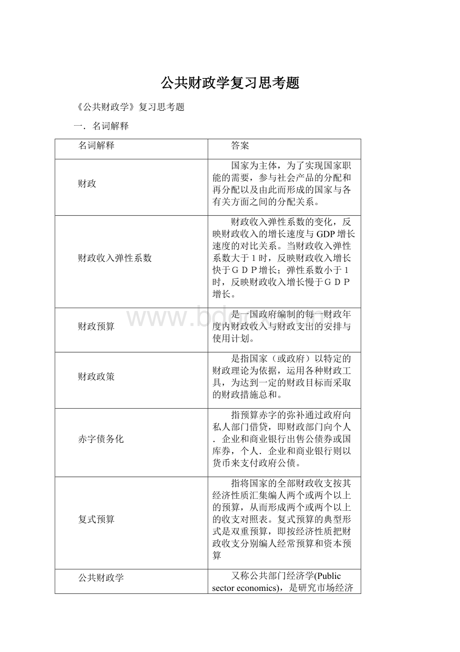 公共财政学复习思考题.docx