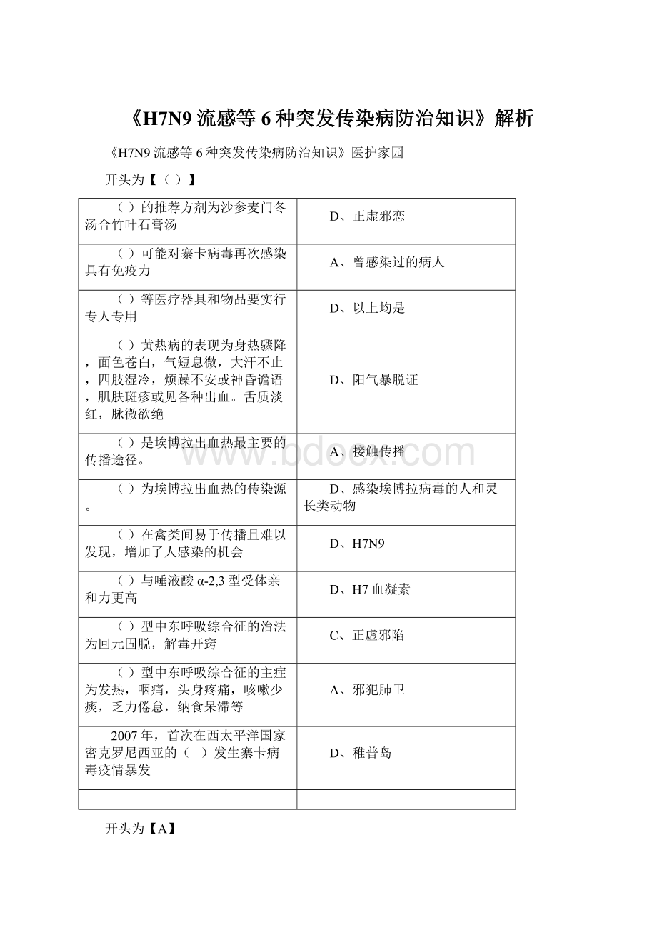 《H7N9流感等6种突发传染病防治知识》解析.docx_第1页