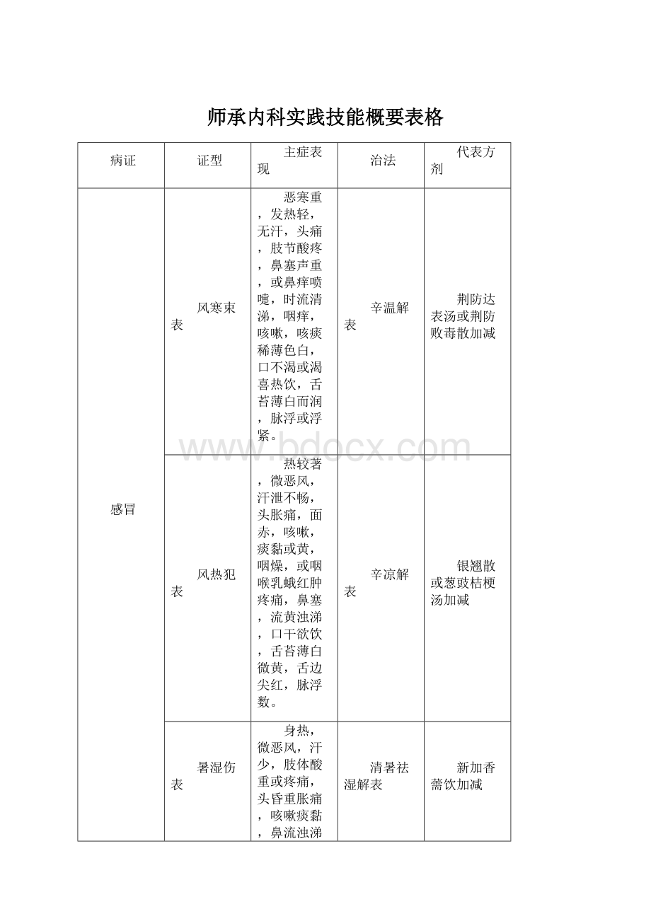 师承内科实践技能概要表格.docx_第1页