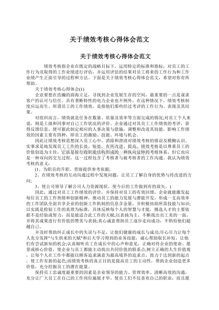 关于绩效考核心得体会范文文档格式.docx_第1页