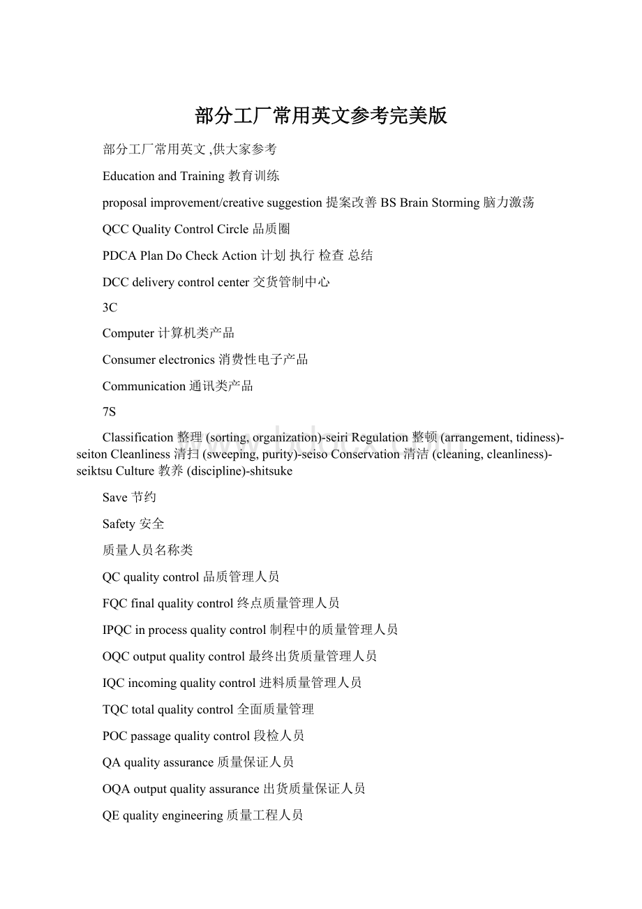 部分工厂常用英文参考完美版Word文档下载推荐.docx