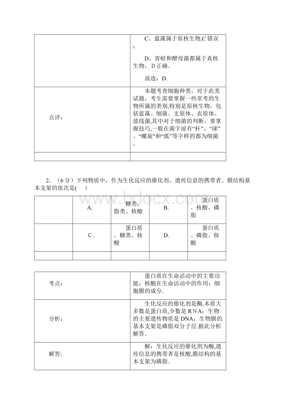 解析贵州省黔西南州晴隆民族中学最新高一上学期期初生物试题.docx_第2页