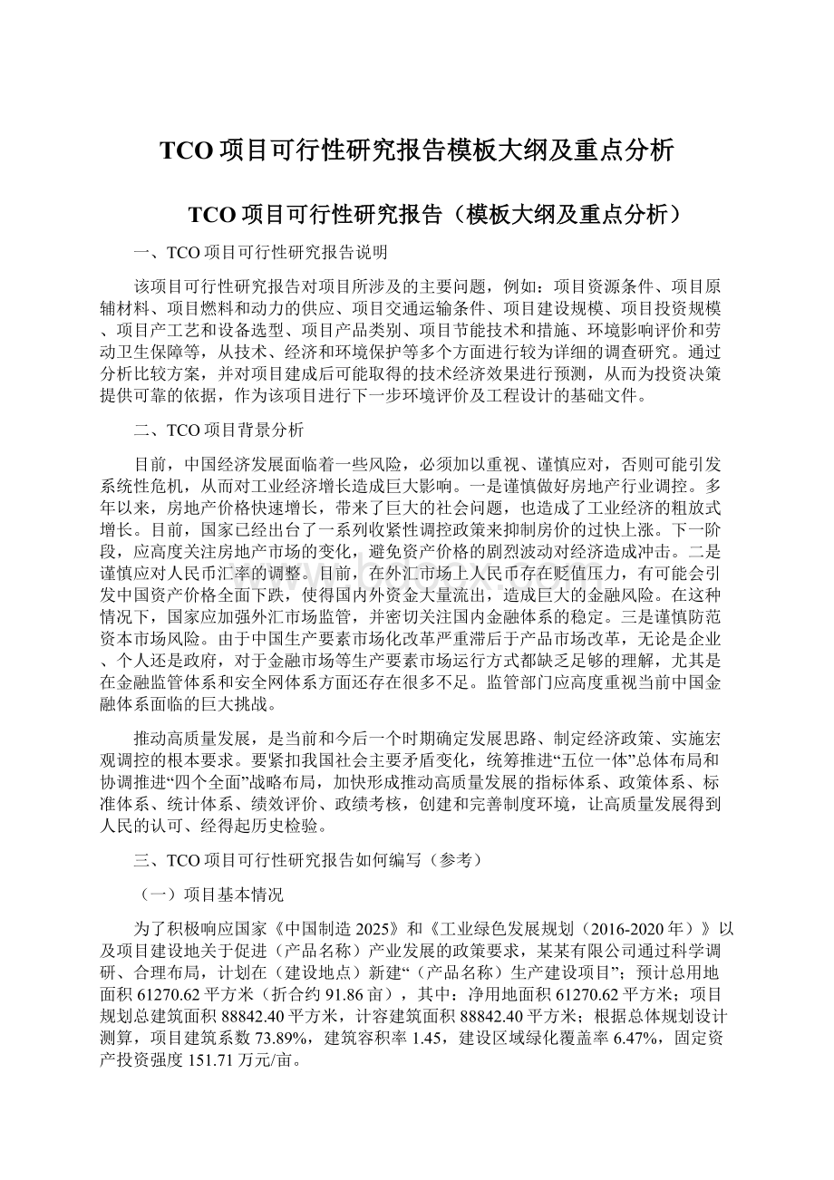 TCO项目可行性研究报告模板大纲及重点分析Word文档下载推荐.docx