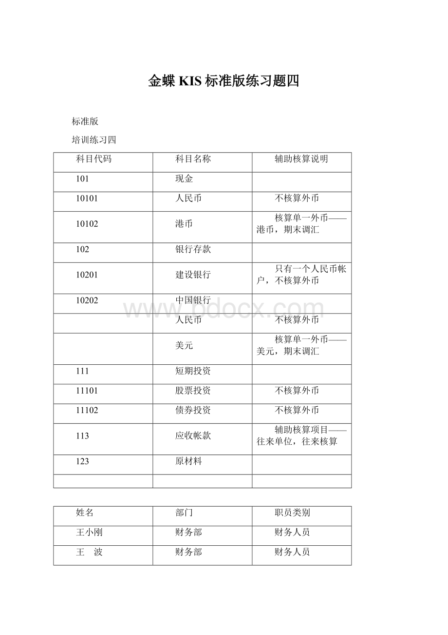 金蝶KIS标准版练习题四.docx_第1页