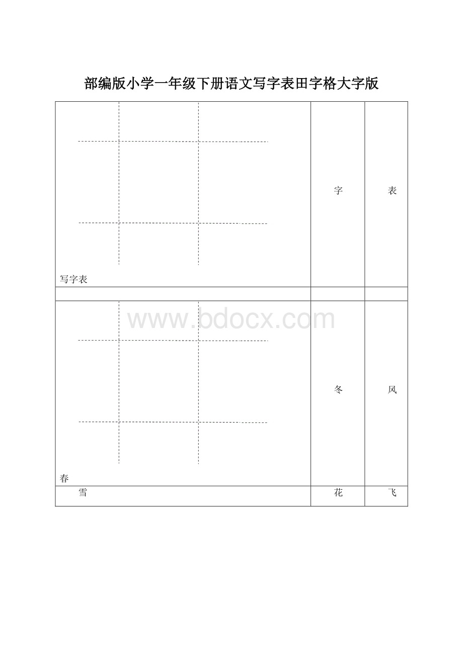 部编版小学一年级下册语文写字表田字格大字版.docx_第1页